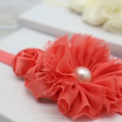 China Chiffon soft cute old flower with big beads kids headbands wholesale, colors choose custom kids headbands for sale