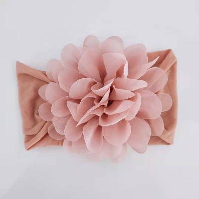 China New Design Hair Decoration Soft Nylon Fabric Wide Headbands, Large Chiffon Flower Baby Headbands Kids Hair Accessories for sale