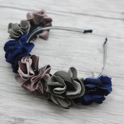 China Soft vintage band flower metal headband with rubber teeth, mixed colors velvet flower headband for girls for sale