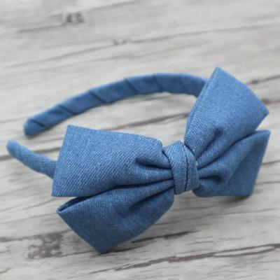 China European and American style fabric bow headband for school girls, handmade fabric covered plastic headband, hair accessories for kids for sale