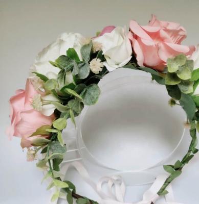 China White Rose Large Rose Flower Floral Women Artificial Hairband, European and American Style Headband Wreath for Girl Children Hair Garlands for sale