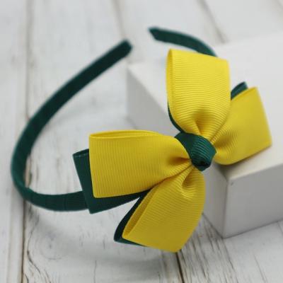 China Smart casual school party grosgrain ribbon bow teenage plastic headband, mixed colors yellow green headbands for young girls for sale