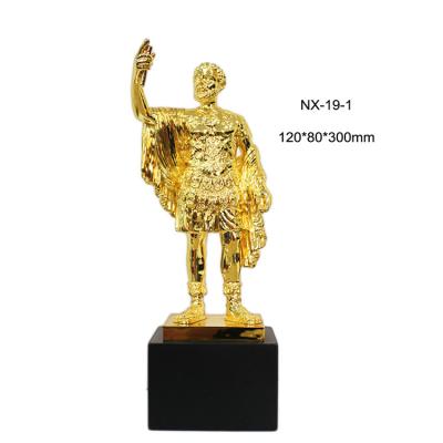 China Exquisite trophy customization electropating wholesale custom cheap metal soccer trophy column with gold plated man for sale