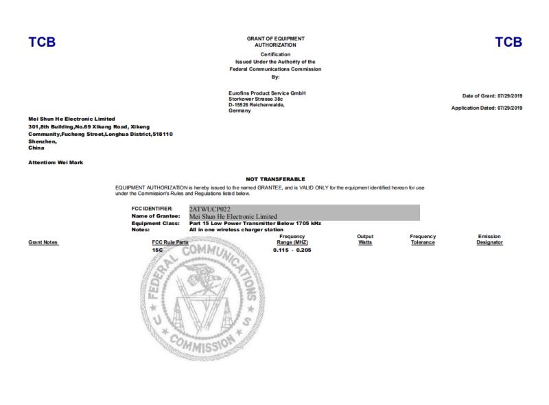FCC - Shenzhen Meishunhe Electronics Co., Ltd.