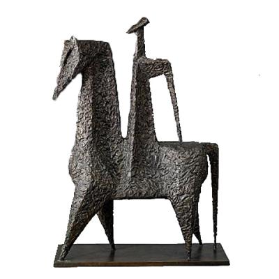 China Abstract Ancient Europe Man And Horse Signed Katzin Patinated Bronze Statue for sale