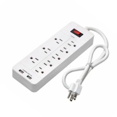 China Residential/General Purpose 8 Outlet Surge Protector With 2 USB Ports 5V 2.4A 6 Foot Mains Cord 14/3 SJT 1050 Joules Power Strip for sale