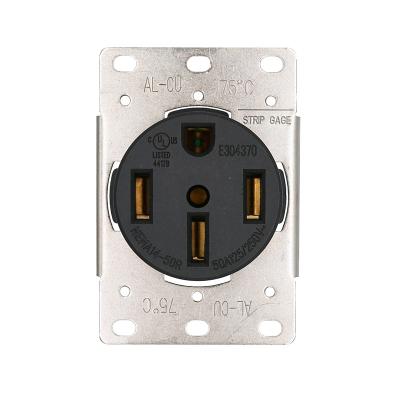 China 50 Amp Industrial, 125/250V, NEMA 14-50R, 3P, 4W, Flush Mount Receptacle, Straight Blade, Industrial Grade, Grounding, Wire Side, Steel for sale