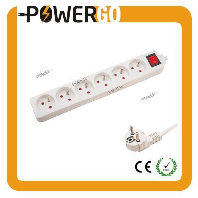 China 6 Ways Residential / General Purpose European Standard Electric Power Sockets With On / Off French Type Switch CE ROHS Lighted for sale