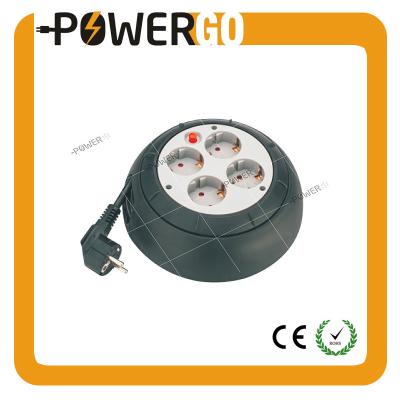 China Residential / General Purpose CE Listed 4 Ways Germany Standard 15m Cable Reel Electric Power Plugs H05VV-F 1.5mm Surge Protector Round Shape for sale