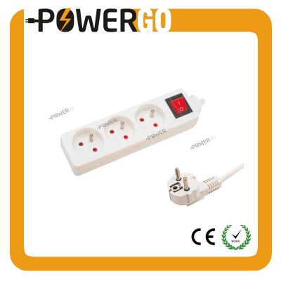 China Residential / General Purpose French Type 3 Way Electrical Power Outlets With Lighted Switch On/Off Surge Protector H05VV-F 3G 1.5mm 3 Meters for sale