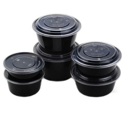 China Custom Portable Black Stackable Plastic Disposable Meal Lunch Disposable Round Logo PP Food Container SHINY Prep Container for sale