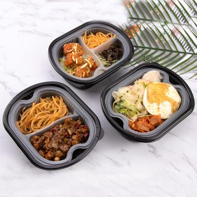 China SHINY 3 Compartment Double Layer Bento Lunch Boxes 2 Compartment Disposable Fast Food Food Container for sale