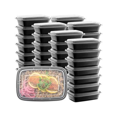 China Hot Selling 1 Compartment Black Plastic Microwavable Meal Prep Microwavable Food Containers For Meal Preparing With Lids for sale