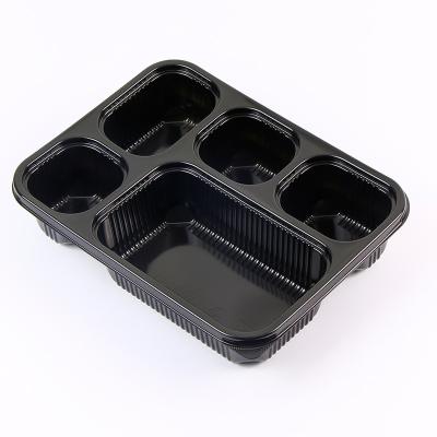 China Sustainable Hot Selling Black Disposable PP Bento Take Out Food Container 5 Compartment Lunch Box With Lids for sale