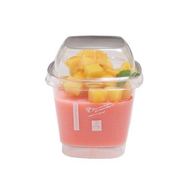 China Modernism wholesale transparent square plastic cup and spoon 160/250ml cake box fruit dessert ice cream container with cover for sale