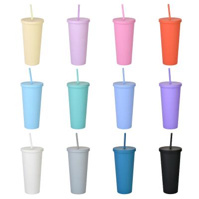 China Single Wall Custom Logo 24 Ounce Double Wall Plastic Drink Cups Set With Straw for sale