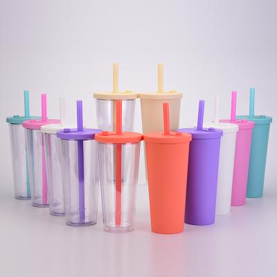 China New Single Wall Trend Drinking Cup Clear Sippy Cup Double Wall Plastic Milk Tea Cup Set With Lid for sale