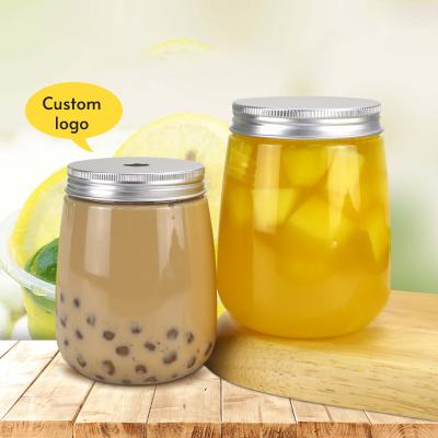 China Wholesale Custom 400ml/500ml U Shape Aluminum Cap Milk Tea Cup PP Drink Fruit Juice Plastic Bottle Sealed Milk Tea Cups for sale