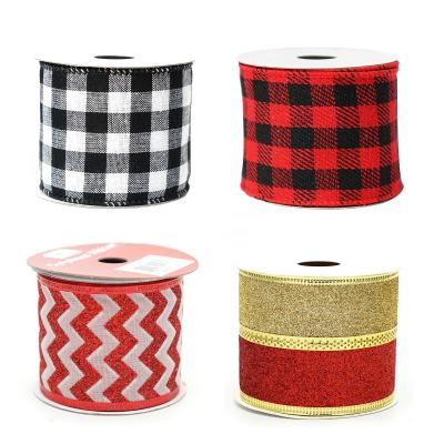 China Factory High Tenacity Cable Ribbon Custom, Christmas Ribbon For Craft, Burlap Printed Ribbon Cabled 2.5 Inches for sale