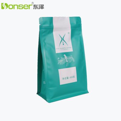 China 500g Square Bottom Coffee Pouch Packaging Eight Side Sealing Aluminum Foil Vertical Coffee Packaging Ziplock Bag for sale