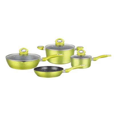 China 7 Pcs Kitchen Sustainable Aluminum Pots And Pans Sets Factory Aluminum Non To Stick Saucepan And Stock Pot Cookware Wholesale for sale