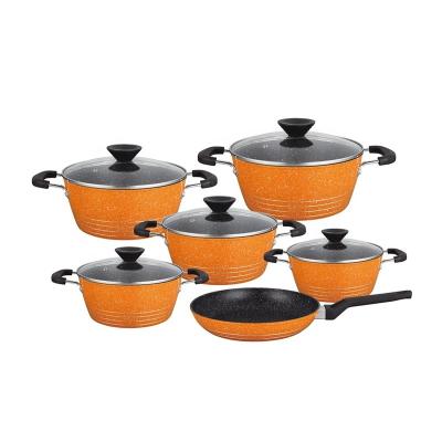 China Factory wholesale 14 pcs aluminum non stick durable cookware non stick pot sets with marble coating for sale