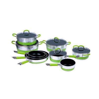 China 12 Pcs Sustainable Aluminum Stick Stock Pot And Pan Sets Non Marble Liner Aluminum Cooking Pot Set Nonstick for sale