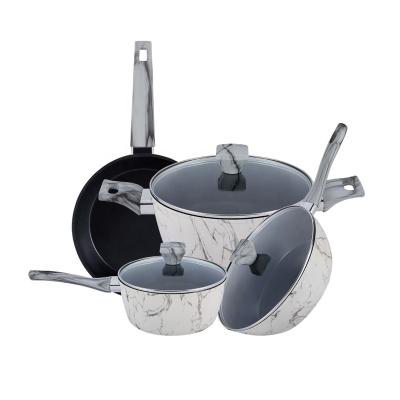 China Durable Tornado Aluminum Cooking Pot Set Cookware Factory Non-Stick Aluminum Non Stick Pot Sets With Decal Printing for sale