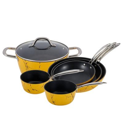 China New Customized Sustainable Style Non Stick Aluminum Pot Cookware Sets Factory Aluminum Fry Pan Set Non Stick Cookware Sets With Lids for sale