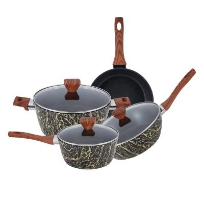 China New Customized Stock Pot Viable color decal cookware aluminum non stick cooking pot set 26 cm soup pots for sale