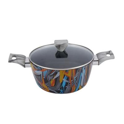 China Customized wholesale non stick pot non stick pattern 26cm decal non stick cookware factory made aluminum pot viable cooking set for sale