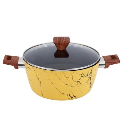 China Customized new non stick decal aluminum pot 26cm factory style non viable aluminum cooking pot set non stick cookware wholesale for sale