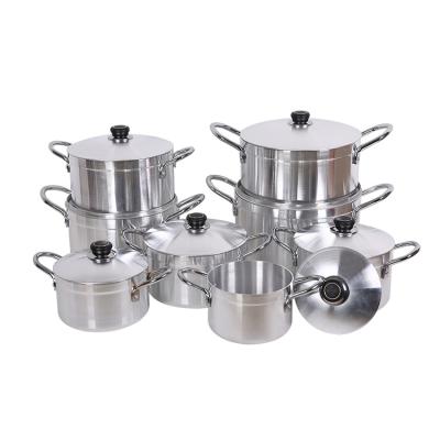 China Sustainable aluminum cookware kitchen cooking pot stock pot stock soup pot aluminum sanding finish set aluminum polished pot for sale