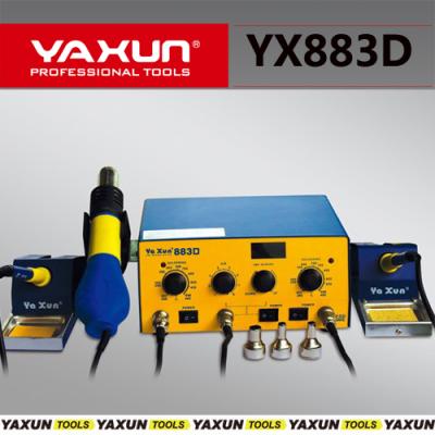 China Temperature adjustable yaxun 883D rework station, 2 hot soldering iron and 1 air soldering rework gun stations for sale