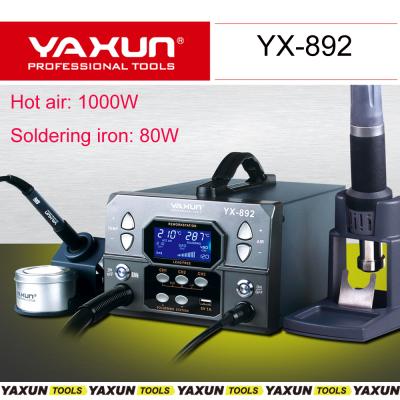 China Temperature Adjustable YAXUN YX892 Professional Smart Lead Free 2 IN 1 Air Gun Air Gun 1000W High Power Rework Hot Soldering Station for sale