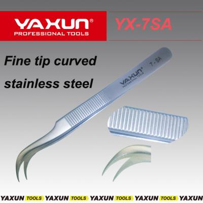 China YAXUN YX-7SA stainless steel advanced ultra fine point tip curved tweezers, high qulaity stainless steel tweezers non-slip and for electronic repoiar for sale