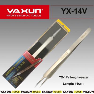 China YAXUN YX-14V Carbon Steel Tweezers High Precision Super Hard Long Pointed Tweezers Moving Staight Repair Tweezers For Electronics Repair for sale