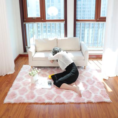 China Washable Home Use Anti-Slip Soft Fluffy Area Rug White Faux Fur Sheepskin Rug for sale