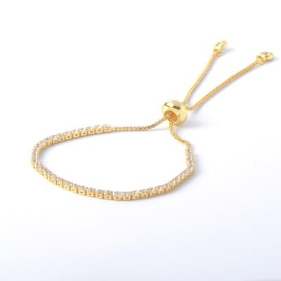 China Vintage Stylish Gold Plated Adjustable 18K Gold Plated Pave Tennis Chain Bracelet For Women for sale