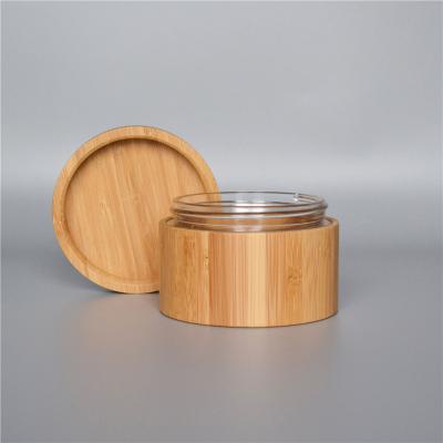 China Bamboo 30 50 100g Cosmetic clear empty cosmetic cream/wooden glass jar with pp Linner for sale