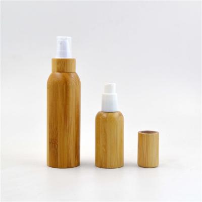 China 30ml 50ml 100ml 120ml 150ml Wooden Cosmetic Bamboo Lotion Pump Glass Bottle With Sprayer/Mist Cap for sale