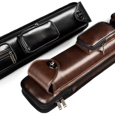 China Professional Custom 6holes/8holes Brown PU Billiard Cue Luxury Black Leather 1/2 Carrying Case For Sale for sale