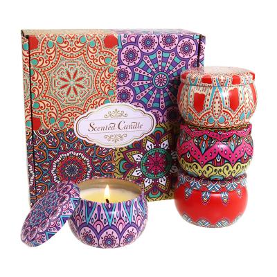 China Home Decor Jar Candle Massage SPA Gift Birthdays Set Portable Tin Scented 100% Soy Wax Candle Travel Candle for sale