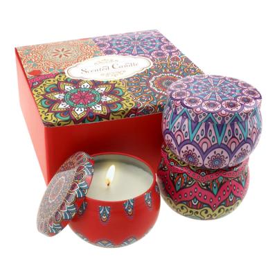 China Food Grade Hot Sale Scented Candle Massage Gift Set Nature 100% Soy Wax Candle Travel Tin Candle With Gift Box for sale