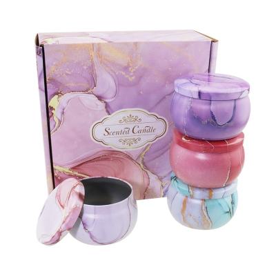 China Gift & Craft Water Color Style Candle Container Metal Tins With Lids Marble To Print Empty Candle Tin for sale