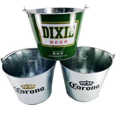 China Sustainable Wholesale 5L 8L Beer Wine Custom Round Metal Galvanized Tin Ice Bucket For Champagne Party for sale