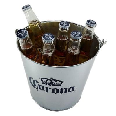 China Viable Wholesale Custom Printed Logo Metal Tin Ice Bucket / Galvanized Iron Beer Ice Bucket With Bottle Opener for sale