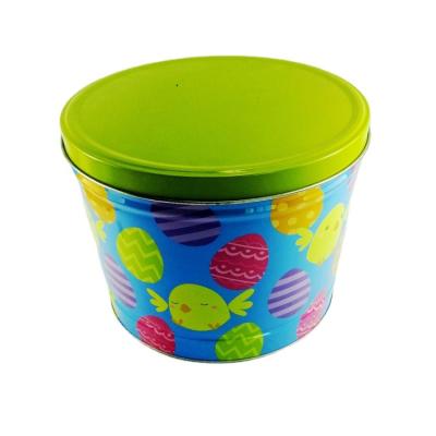 China Portable Recyclable Food Grade Wire Handle Around Empty Popcorn Metal Tin Bucket With Paper Dividers for sale