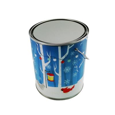 China OEM/ODM Recyclable Christmas Round Clear PVC Popcorn Tin Bucket For Candy Gift Tin Cookie Tin With Metal Lid/Handle for sale