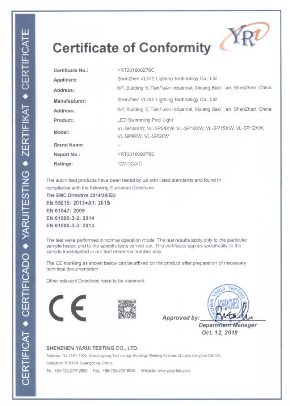 CE - Shenzhen VLIKE Lighting Technology Co., Ltd.